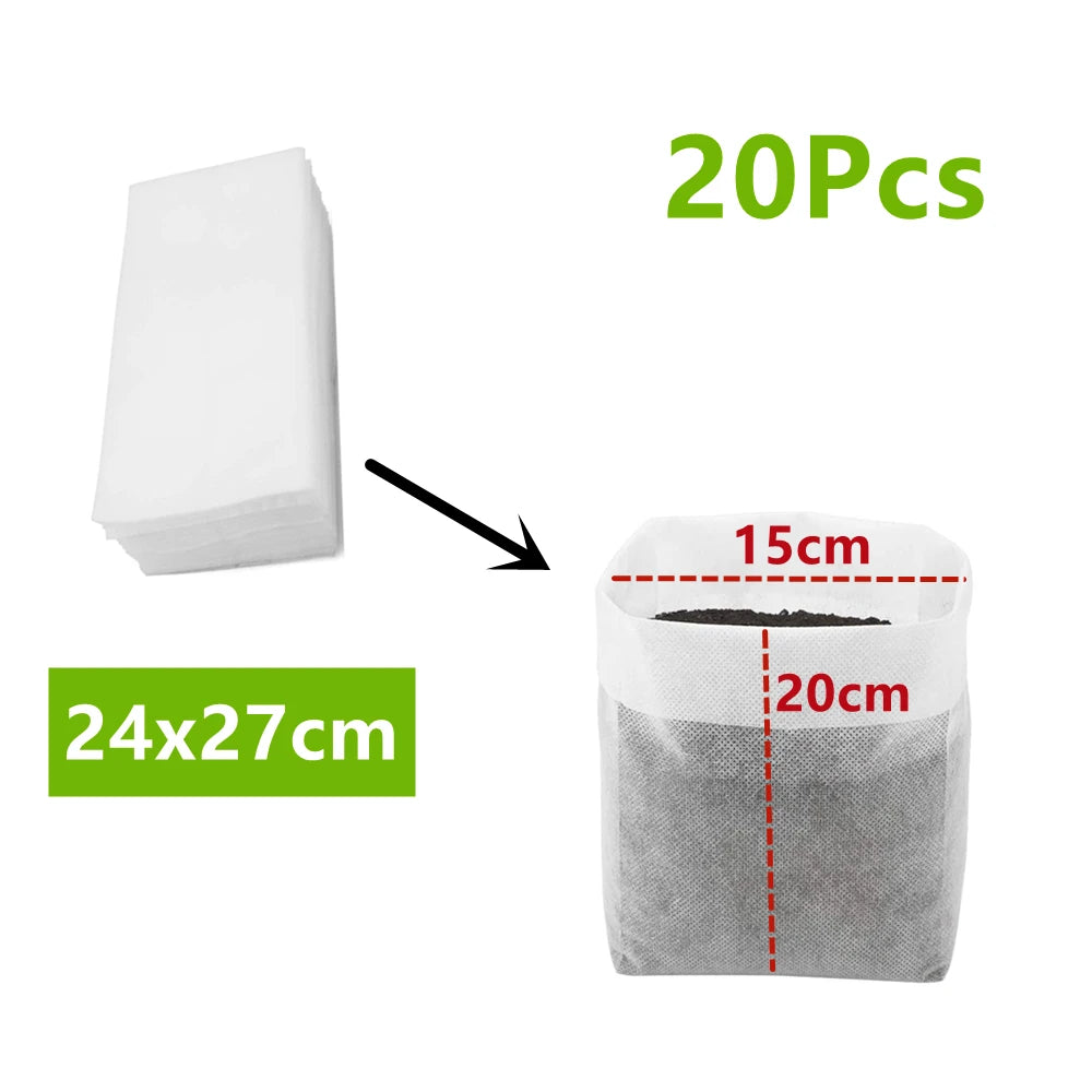 20pcs Large Size Biodegradable Non-Woven Nursery Bags Fabric Plant Seedling Bags Pots Plant Pouch Home Gardening Supply