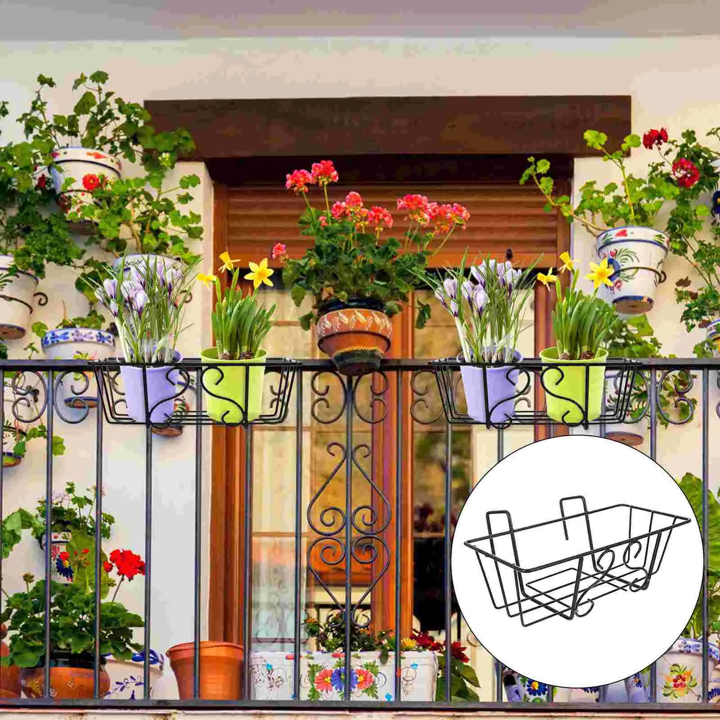 Iron Flower Stand Plant Basket Flowerpot Hanging Rack Holder Balcony Planter Bracket Fence