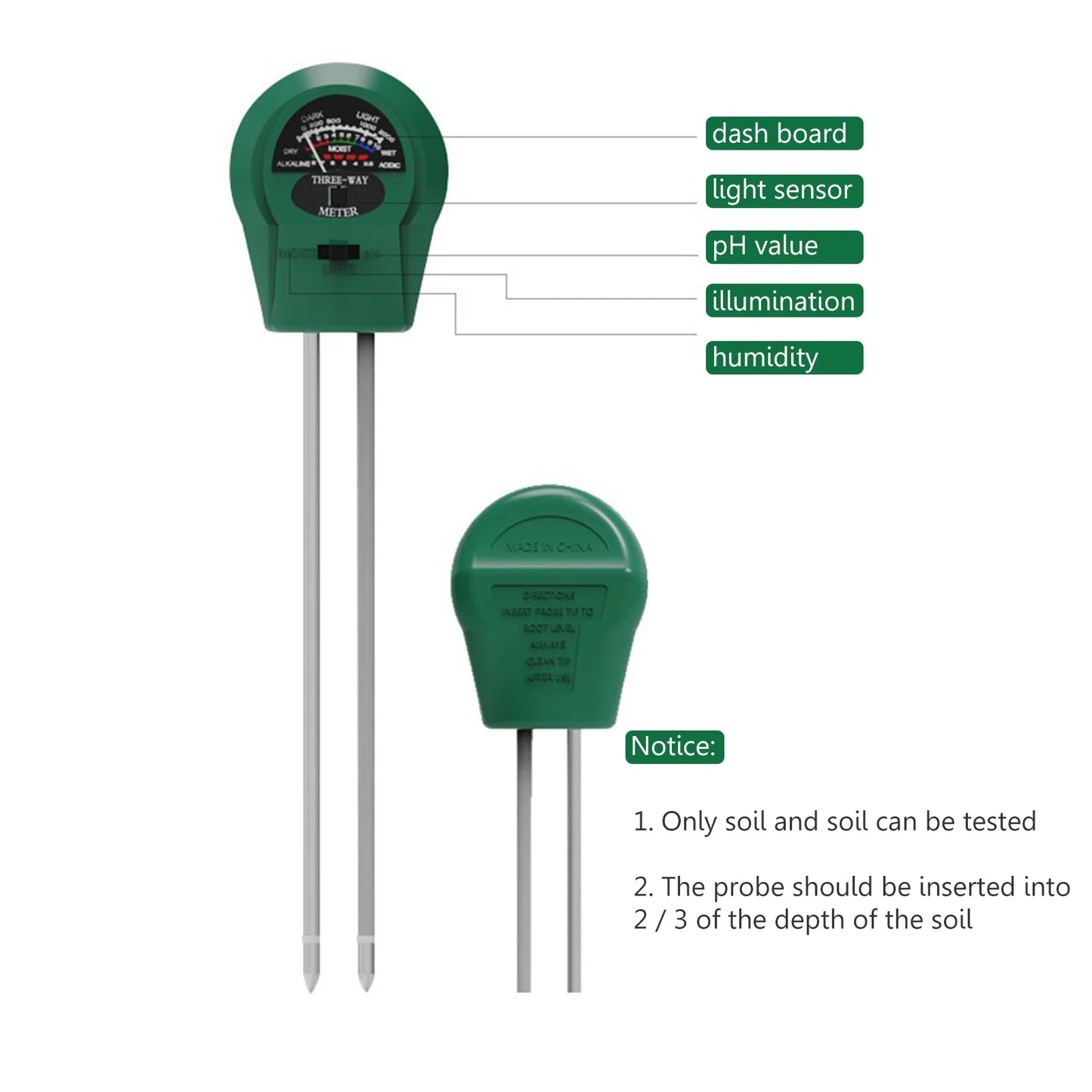 3 in1 Moisture Sunlight PH Meter Soil Water Acidity Humidity Light PH Test Garden Plants Flowers Moist Tester Testing Instrument