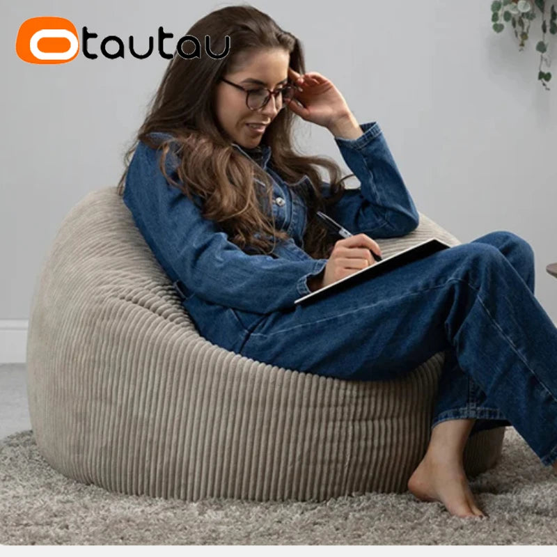 OTAUTAU Flannel/Velvet Bean Bag Chair Cover No Filler Floor Beanbag Sac Pouf Ottoman Single Sofa Frameless Furniture DD025