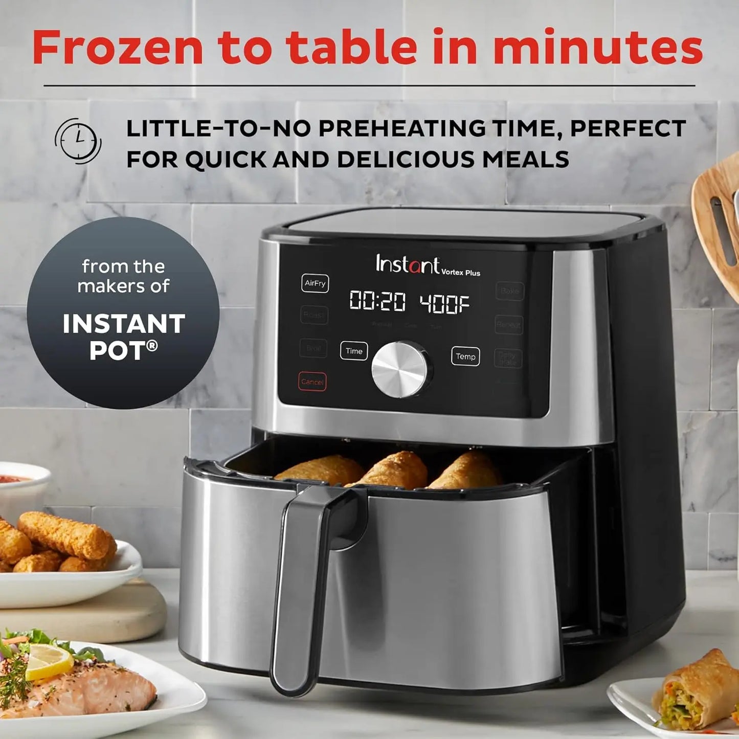 New Vortex Plus 4QT Air Fryer, Custom Program Options, 6-in-1 Functions Crisps, Broils, Roasts, Dehydrates, Bakes, Reheats