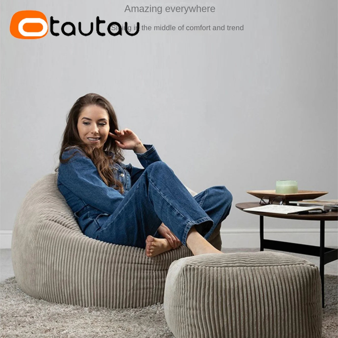 OTAUTAU Flannel/Velvet Bean Bag Chair Cover No Filler Floor Beanbag Sac Pouf Ottoman Single Sofa Frameless Furniture DD025