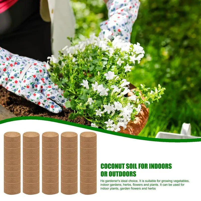 Coconut Fiber Coir Pellet 50pcs Nutrient Soil Universal Nursery Block Planting Nourishment Clod For Flowers Vegetables Garden