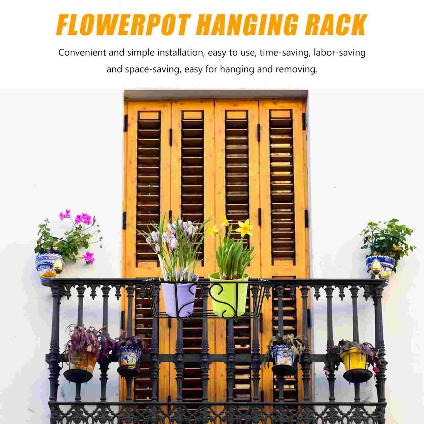 Iron Flower Stand Plant Basket Flowerpot Hanging Rack Holder Balcony Planter Bracket Fence