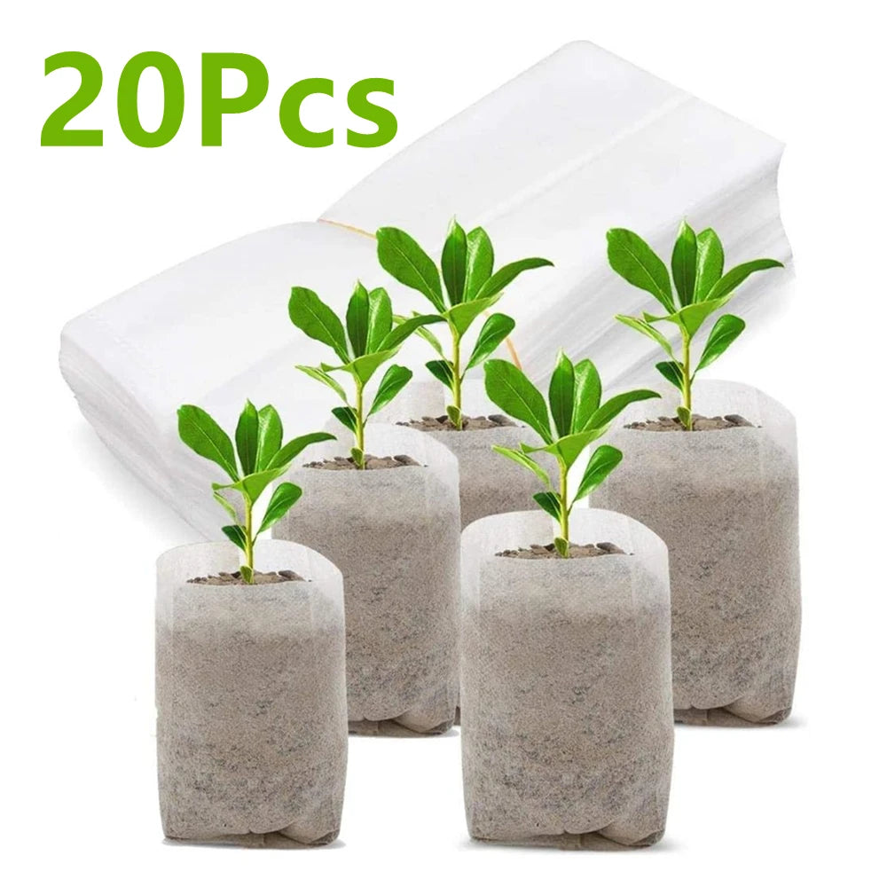 20pcs Large Size Biodegradable Non-Woven Nursery Bags Fabric Plant Seedling Bags Pots Plant Pouch Home Gardening Supply