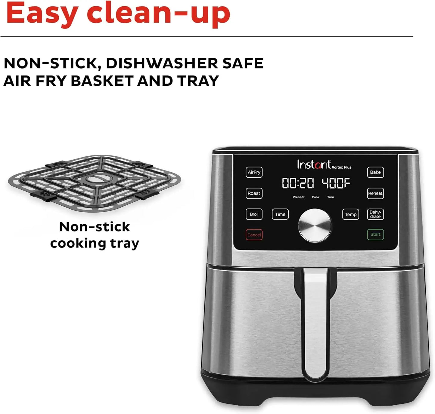 New Vortex Plus 4QT Air Fryer, Custom Program Options, 6-in-1 Functions Crisps, Broils, Roasts, Dehydrates, Bakes, Reheats