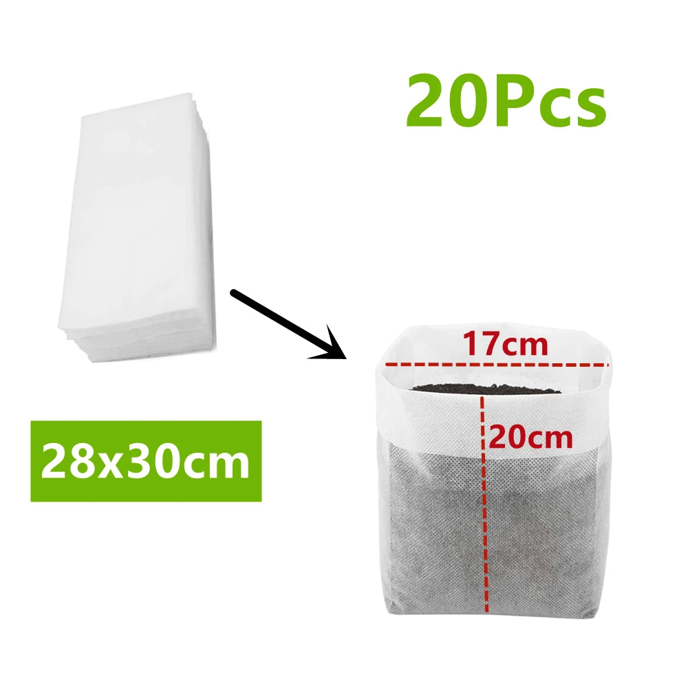 20pcs Large Size Biodegradable Non-Woven Nursery Bags Fabric Plant Seedling Bags Pots Plant Pouch Home Gardening Supply